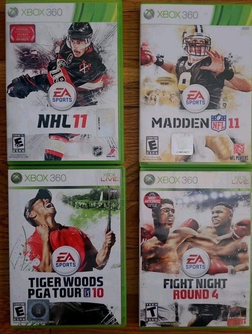 Xbox 360 Sports Lot 4 Tested Madden 11 NHL 11 Tiger Woods 10 Fight Night 4